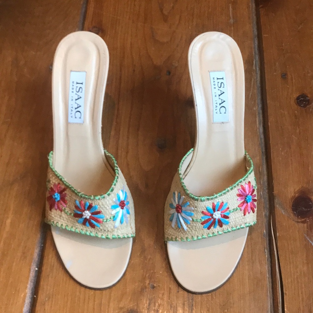 ISAAC Tavia Straw/ nude sandals